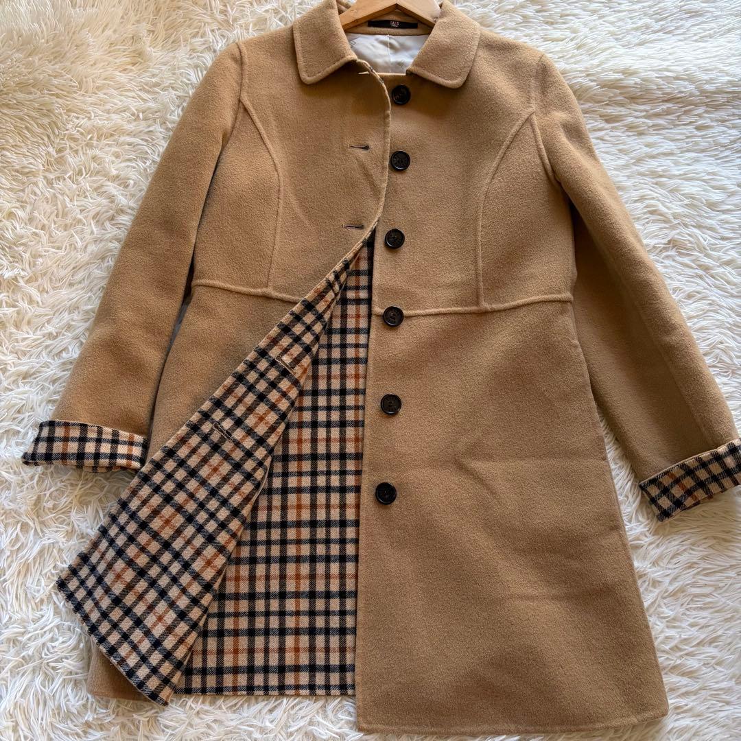 ダックス ロンドンロング ウールコート キャメル ハウスチェック Lサイズ