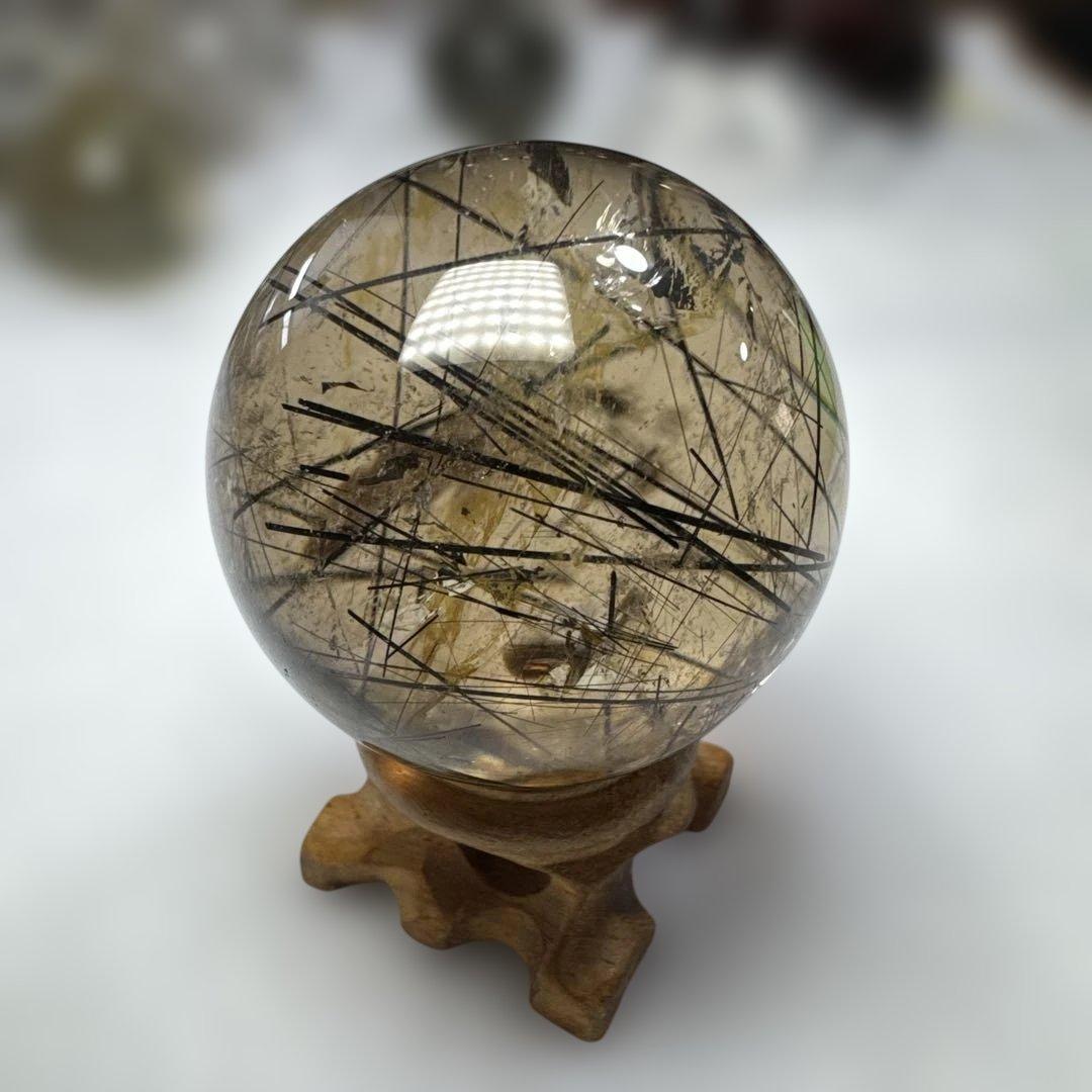 希少　透明度抜群　ブラックルチルスフィア　スモーキー　丸玉