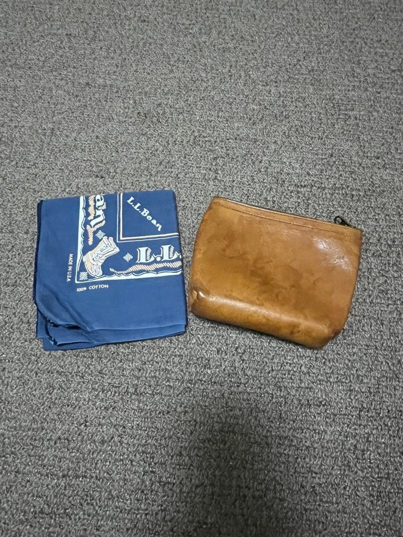 70年代　筆記体タグ　L.L.Bean レザー ポーチ　バンダナセット　トート
