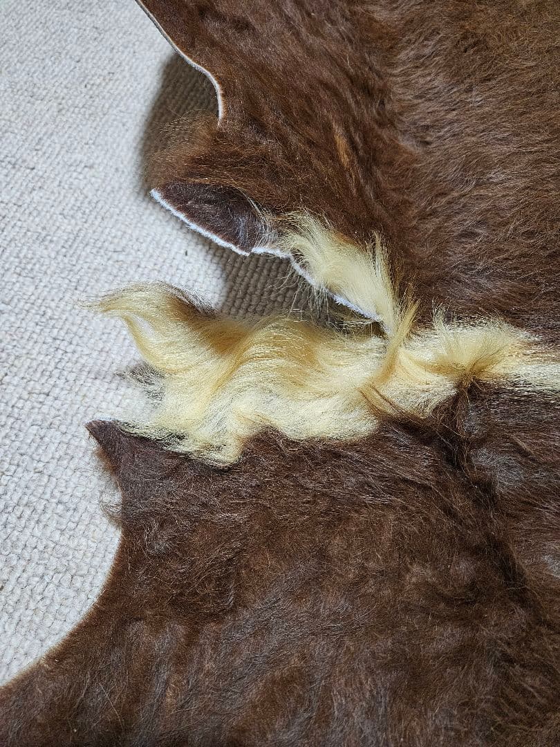 天然牛革ラグ 大判 ブラウン・クリーム