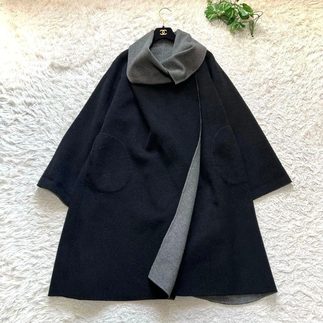 美品 セオリーリュクス カシミヤ混 リバーコート リバーシブル ダブルフェイス