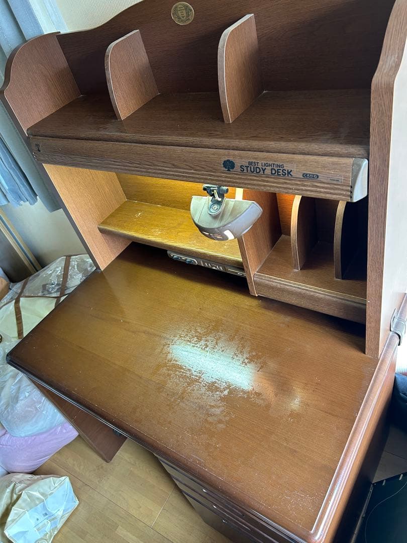 ブラウン 学習机 引き出し5つ 椅子付き