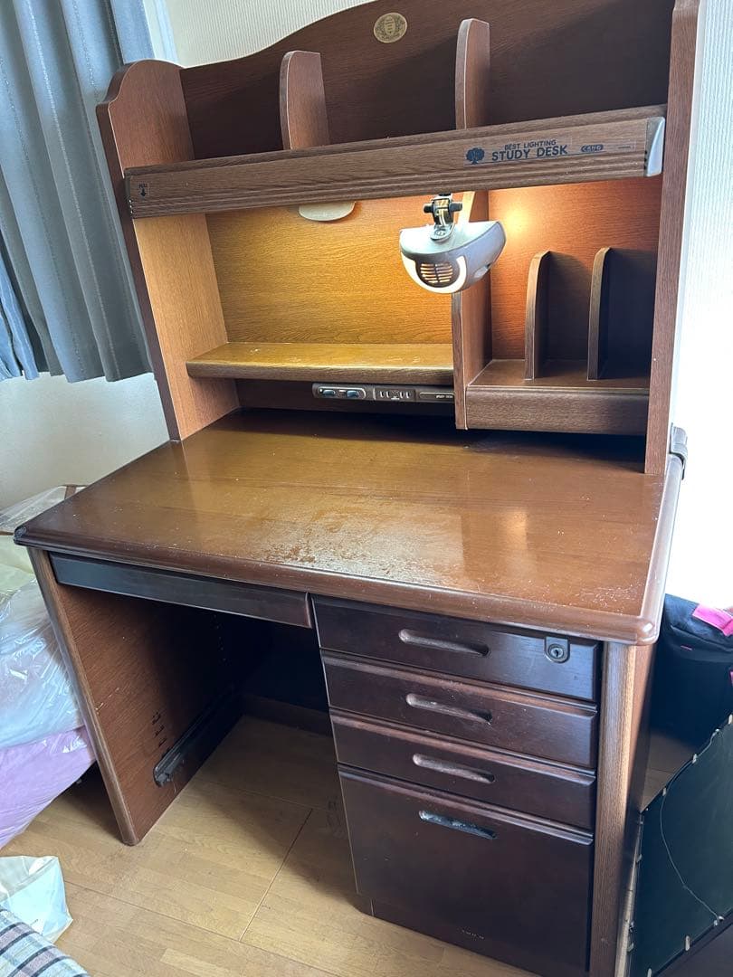 ブラウン 学習机 引き出し5つ 椅子付き