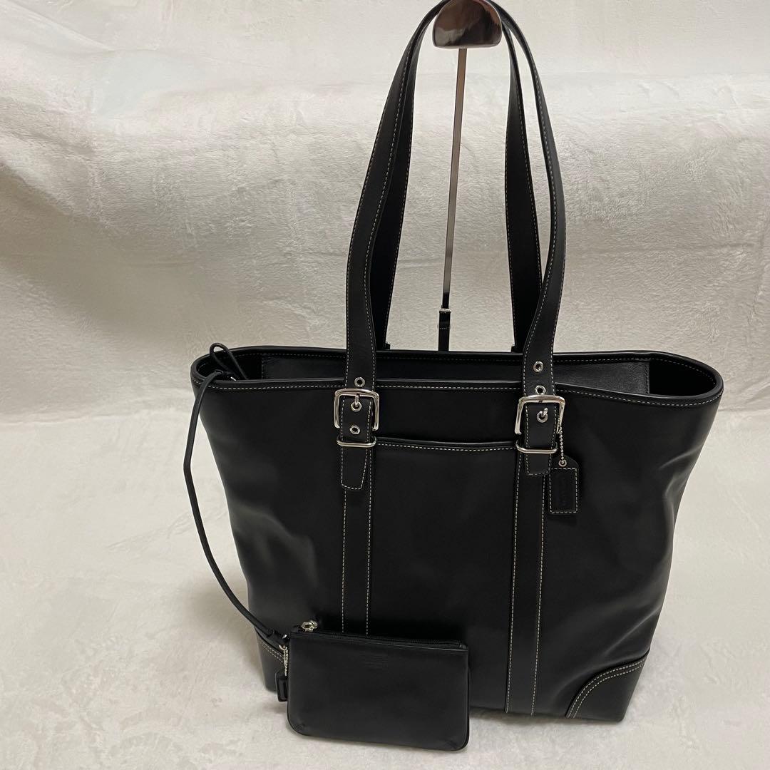 美品　コーチ　トートバッグ　本革　大容量　ポーチ付き