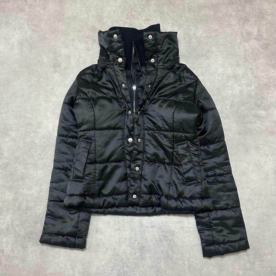 平成ギャル y2k　光沢　リアルファー付きダウン　短丈　お兄系　グランジ　黒