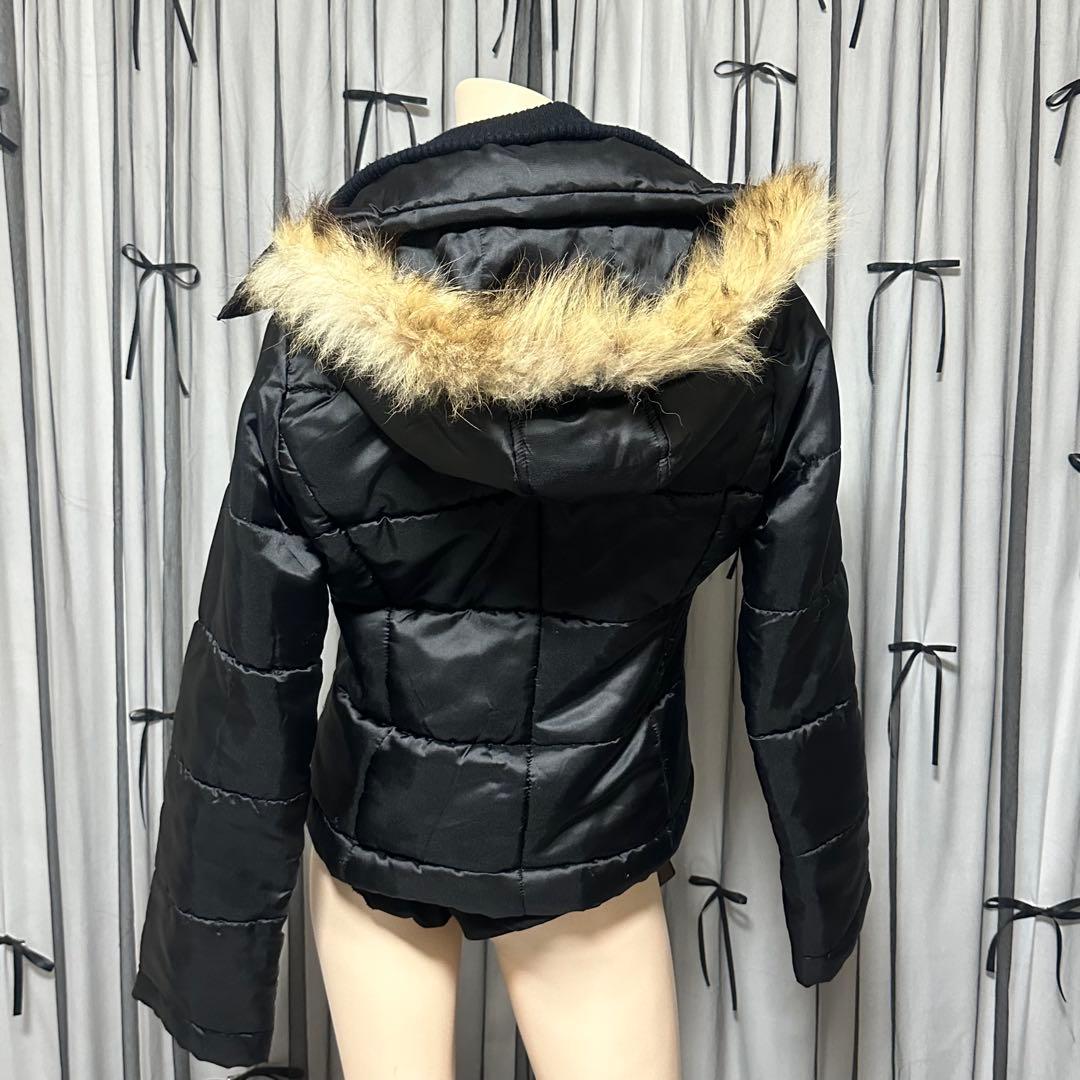 平成ギャル y2k　光沢　リアルファー付きダウン　短丈　お兄系　グランジ　黒