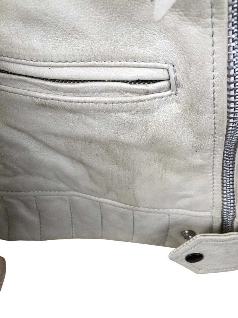 [訳あり] 新品 Schott ダブルライダースレザージャケット アイボリー/M