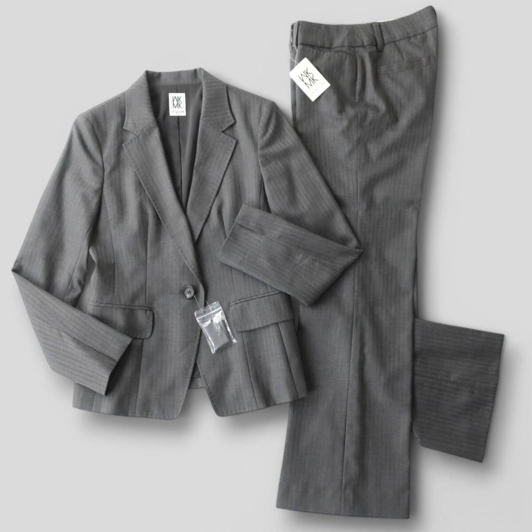 上質◎ミッシェルクラン シルク,ウール混 パンツスーツ シャドーストライプ