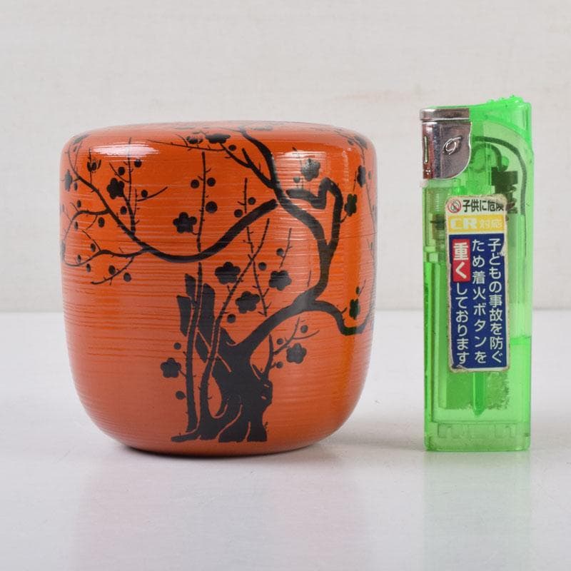 茶道具　山中塗　道場宗廣作　朱刷毛目　梅月蒔絵　大棗　共箱　V　9038