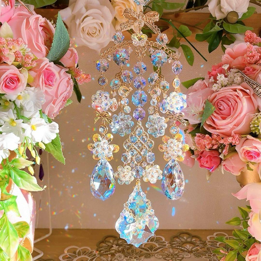 スワロフスキー♡Aurora flower。:.゜ஐ⋆*サンキャッチャー♡