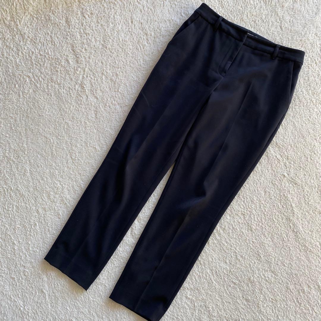 【美品】ナチュラルビューティベーシック パンツスーツ ノーカラー ネイビー Ｍ