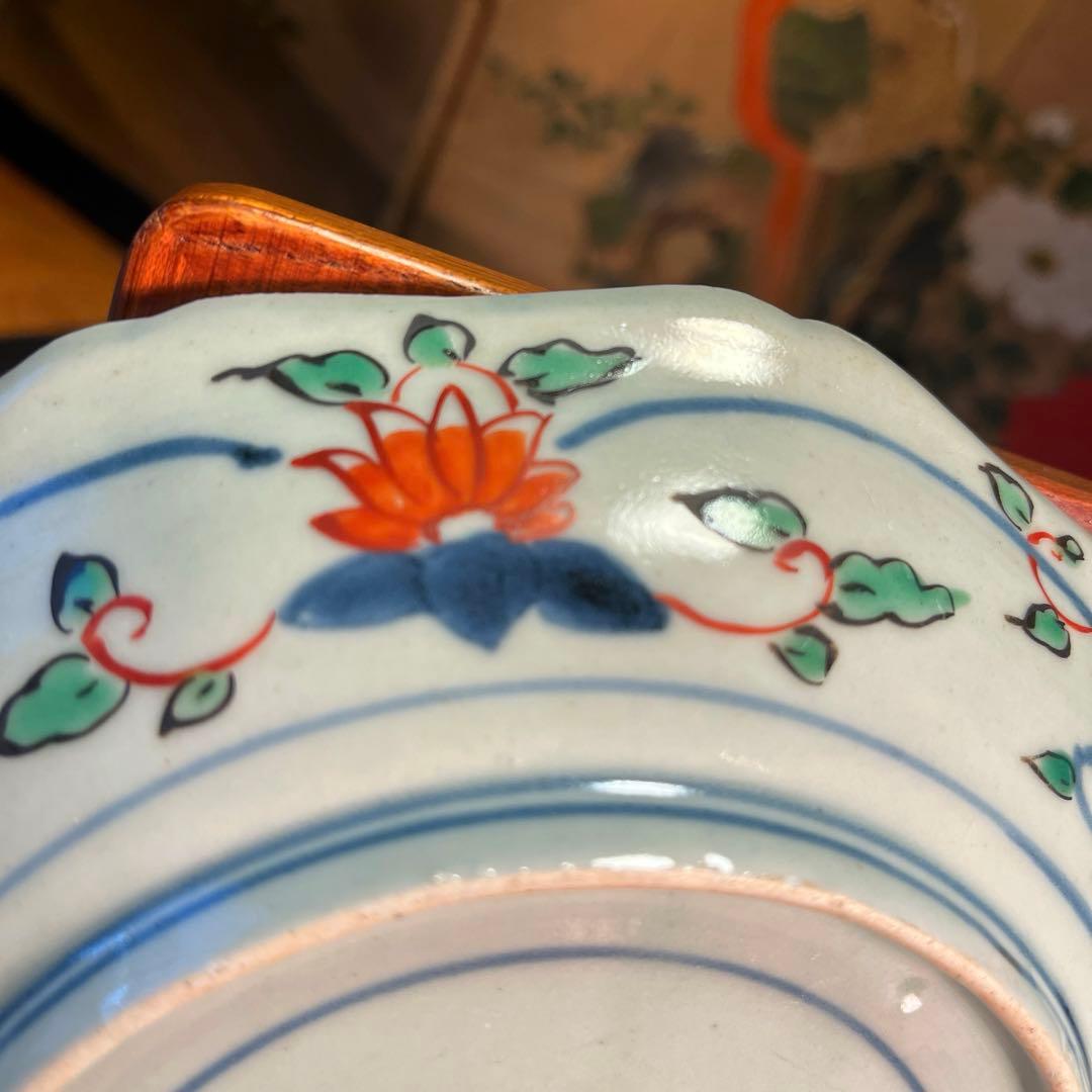 【特別出品】古伊万里　元禄伊万里　柿右衛門　色絵　宝丸紋　輪花型皿