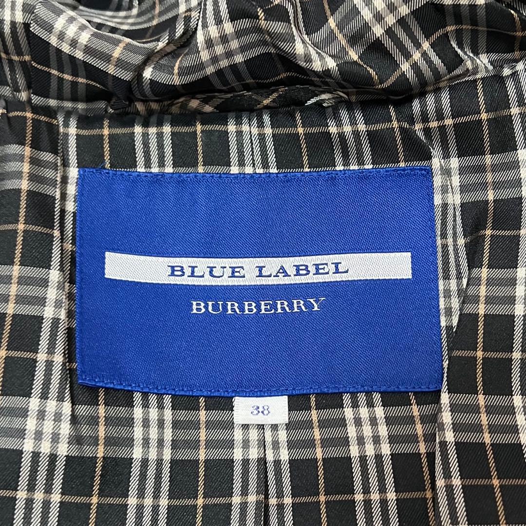 バーバリーブルーレーベル ダッフルコート チェック Aライン フード 黒 M
