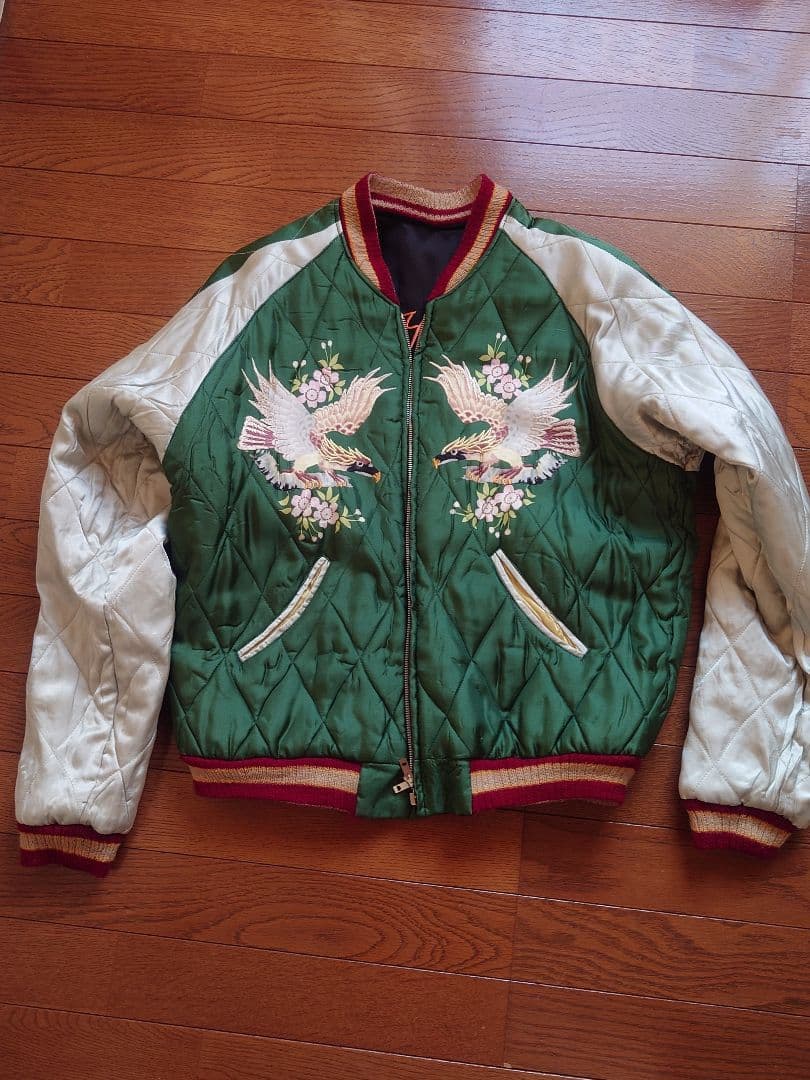 美品　テーラー東洋　スカジャン　虎　鷹　富士山　中綿入り　M　金✕黒　緑✕白