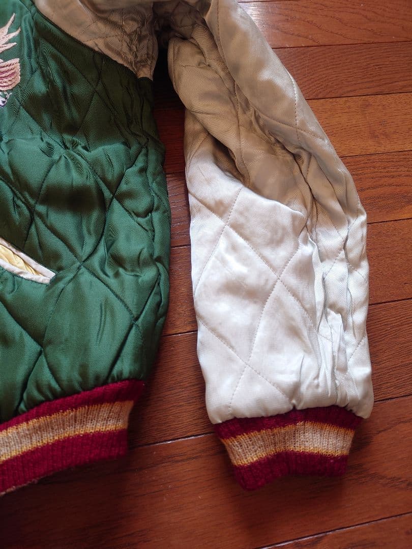 美品　テーラー東洋　スカジャン　虎　鷹　富士山　中綿入り　M　金✕黒　緑✕白