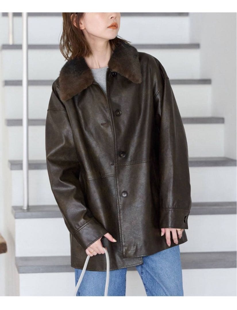 ジャーナルスタンダード　ウォッシャブルフェイクレザーファー襟付カバーオール