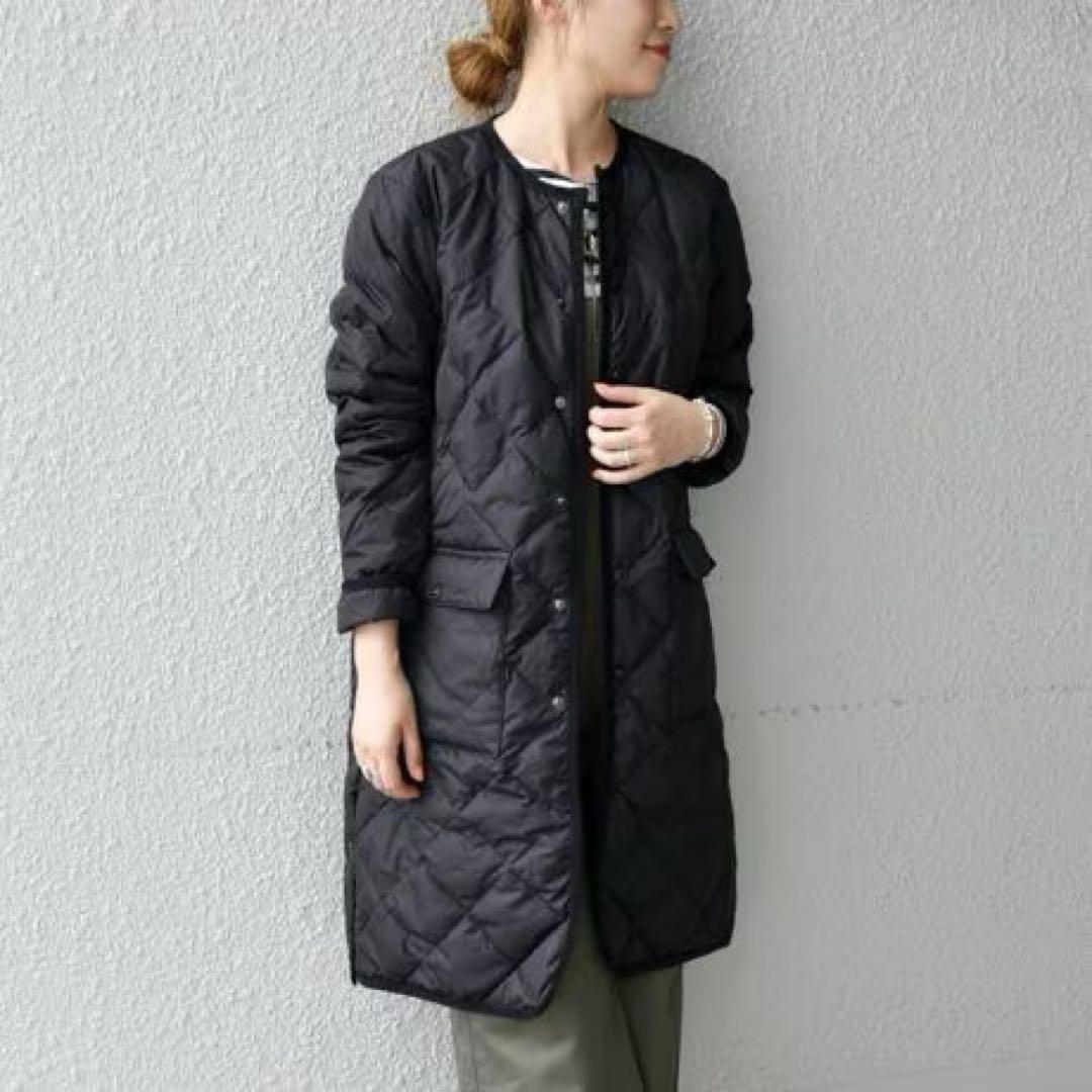 SHIPS any別注 TAION キルティングコート ブラック ロングコート
