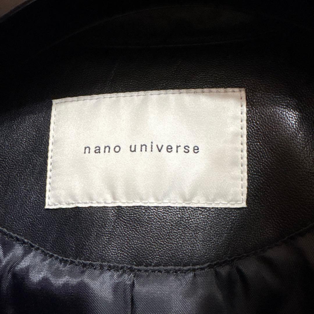 [ナノ・ユニバース] バンドカラー レザー シングル ライダースジャケット