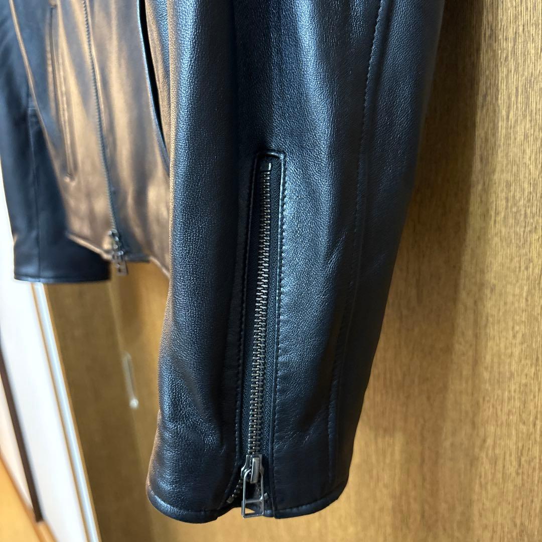 [ナノ・ユニバース] バンドカラー レザー シングル ライダースジャケット