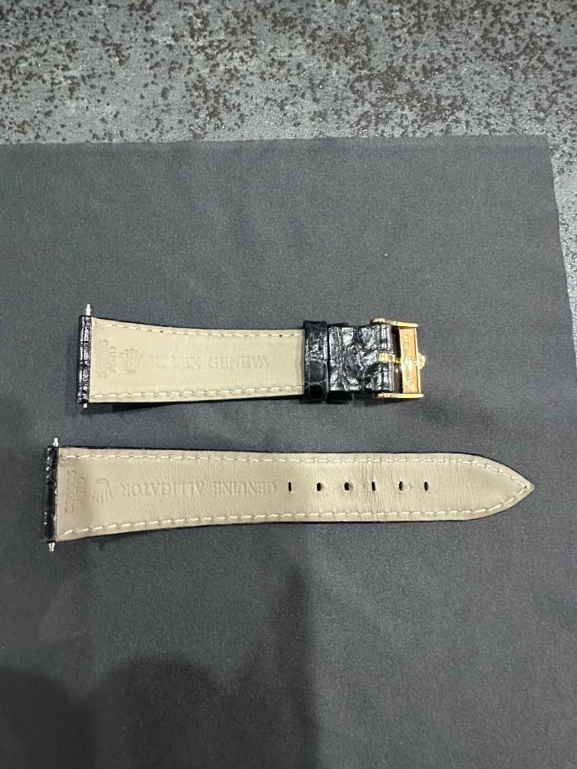 ロレックス クロコ黒レザー 時計バンド 18金無垢ゴールドバックル