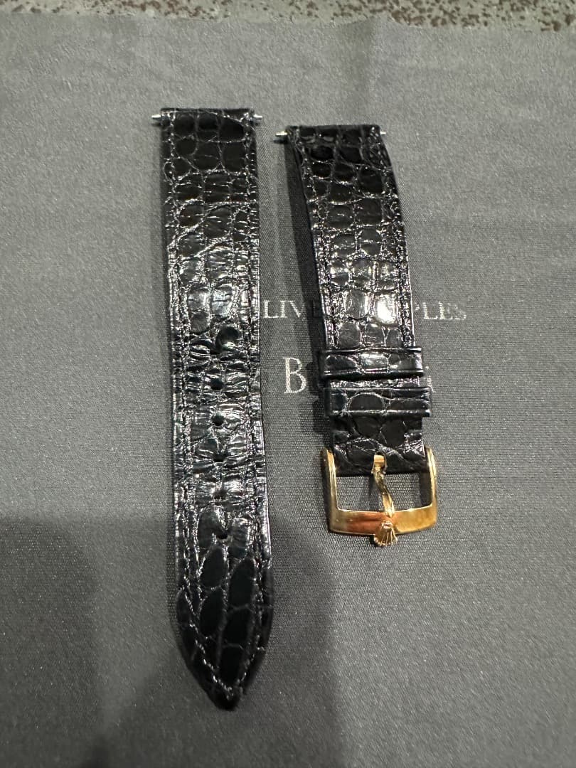 ロレックス クロコ黒レザー 時計バンド 18金無垢ゴールドバックル