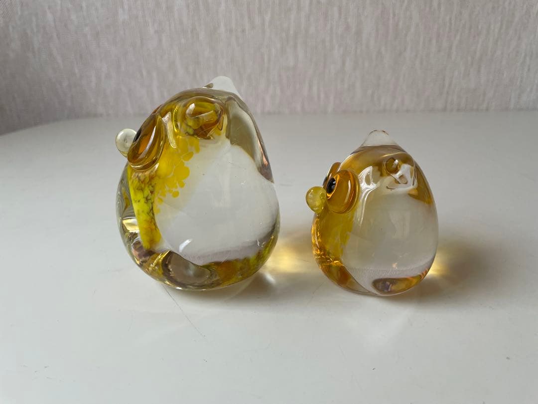 津軽びいどろ　伝統工芸　ふくろう　子ふくろう　2点セット