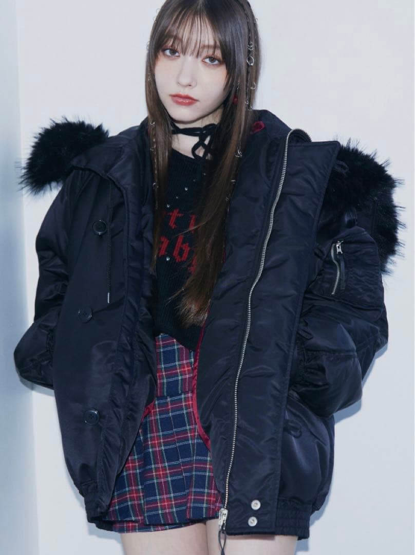 完売 jouetie ルーズ N-2B ブルゾン ファーフード付き M ナイロン