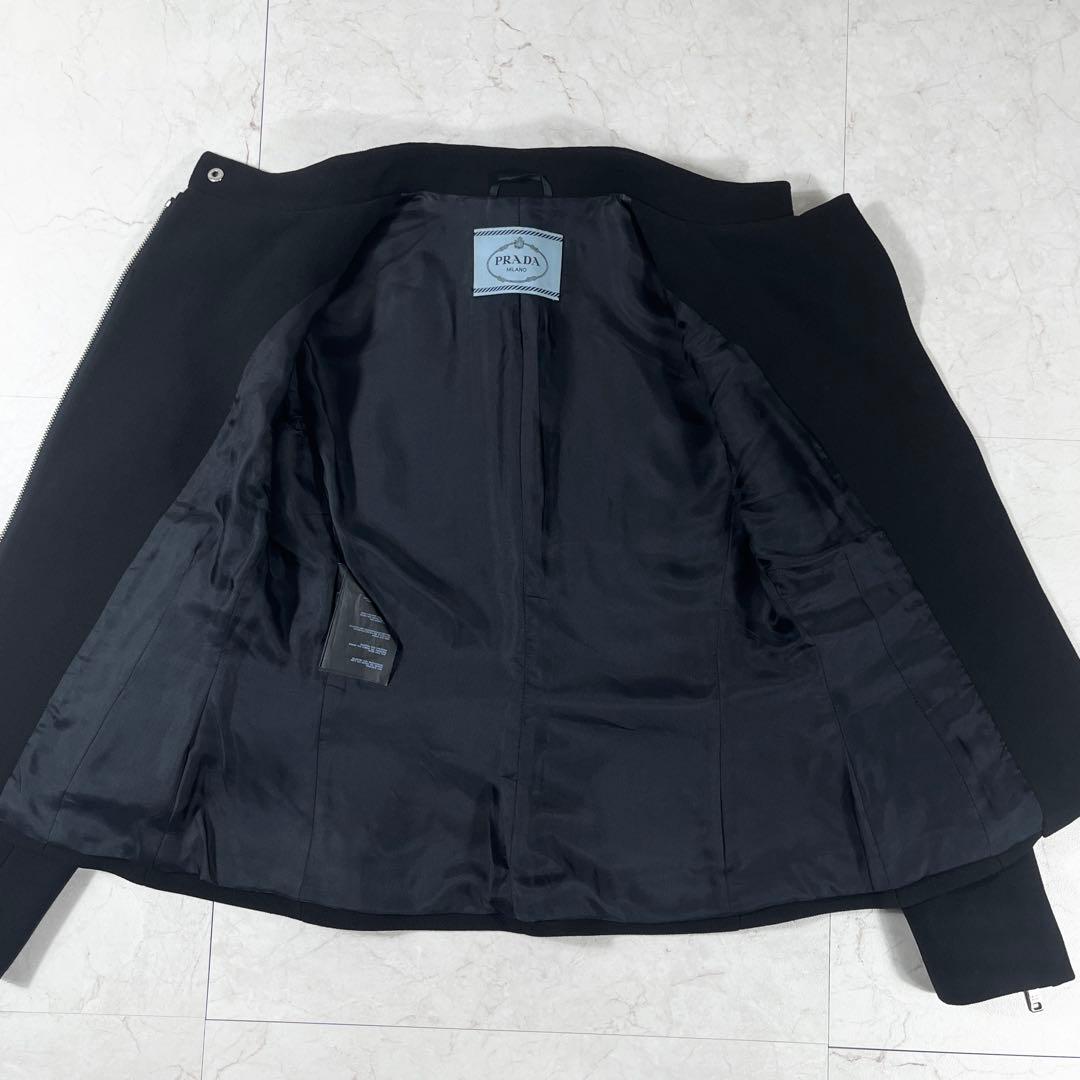 ✨美品 PRADA バージンウール ライダース シルク混 ブラック 38