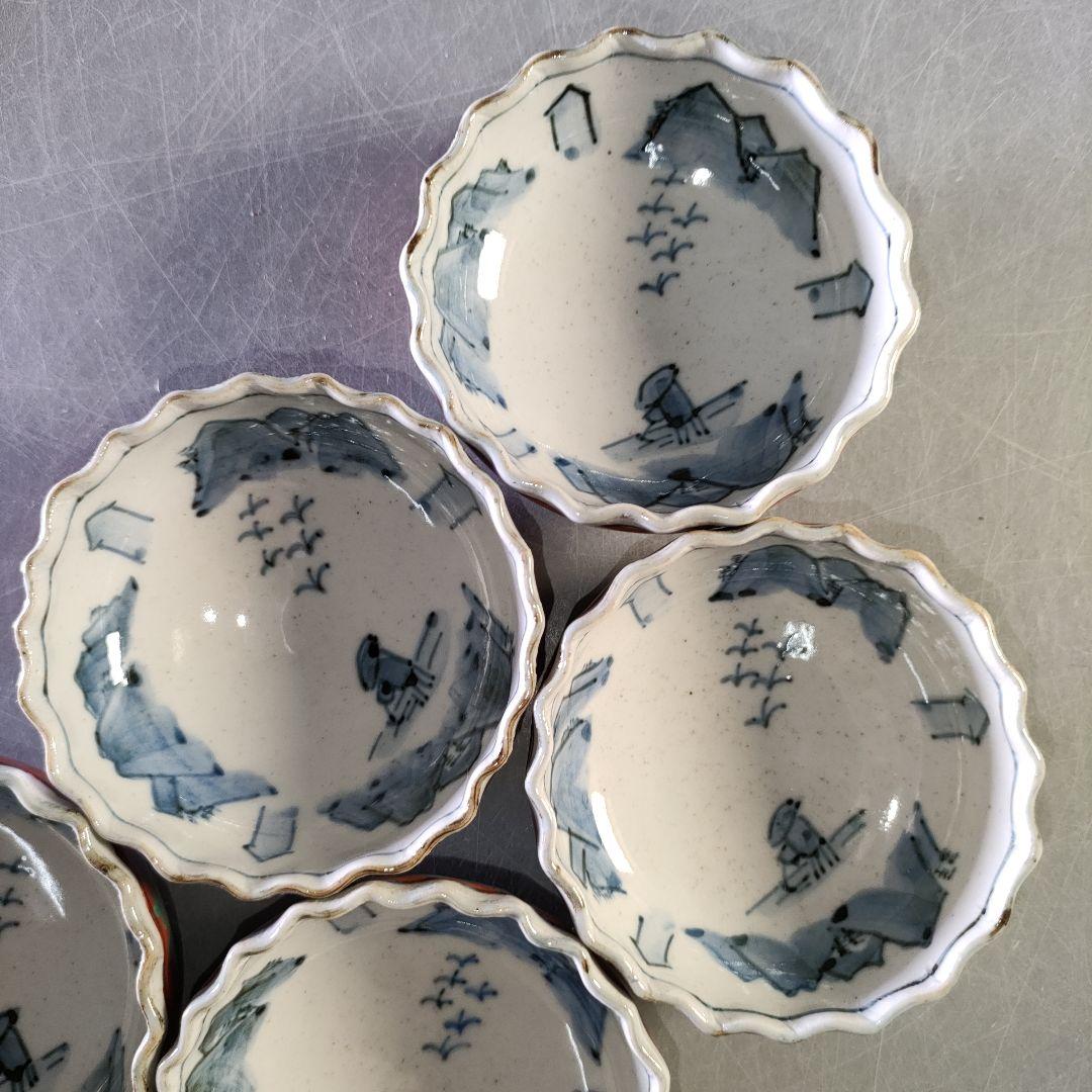 A1258-1/九谷焼/吉煌 造/赤巻山舟文刺身鉢揃 大5客・小5客/懐石道具/