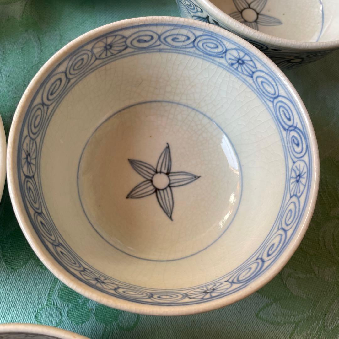 古伊万里　花弁紋　唐草　蓋付きご飯茶碗 6客