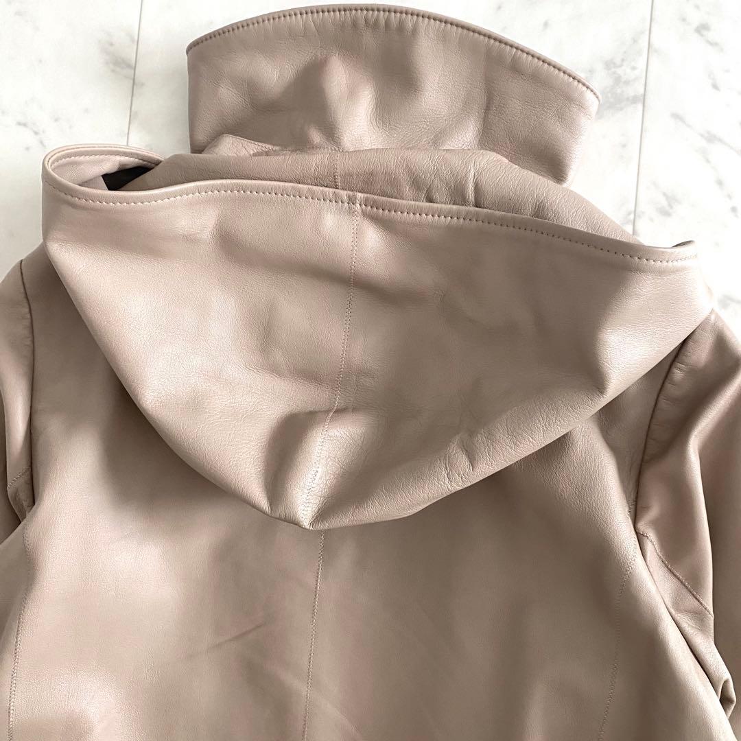 美品 ダーマコレクション 2WAYフード付き リアルラムレザーブルゾンジャケット