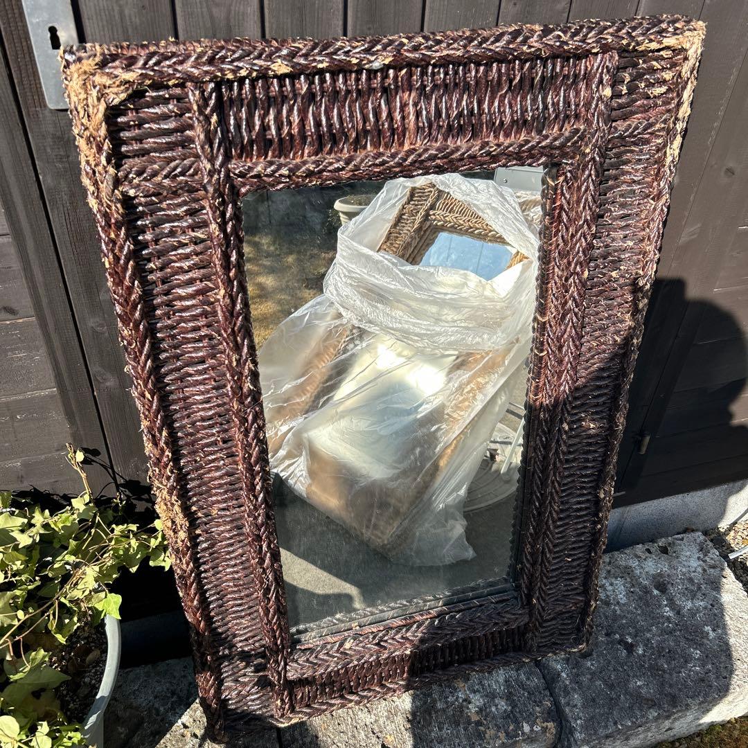 壁掛けミラー 長方形 編み込みデザイン