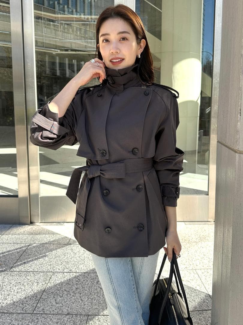 M 即日発送 新品 anuans ハーフオーバートレンチコート チャコールグレー