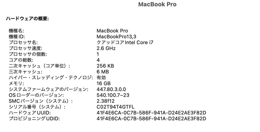 【未だ現役】MacBookPro2016 15”　i7/16GB/250SSD
