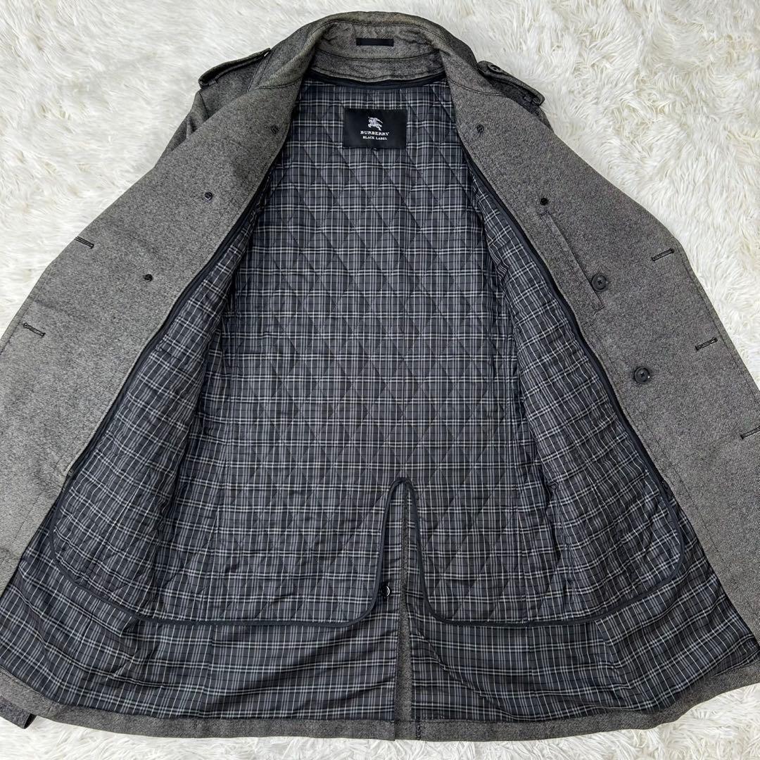 【美品/LL】バーバリーブラックレーベル トレンチコート ノバチェック グレー