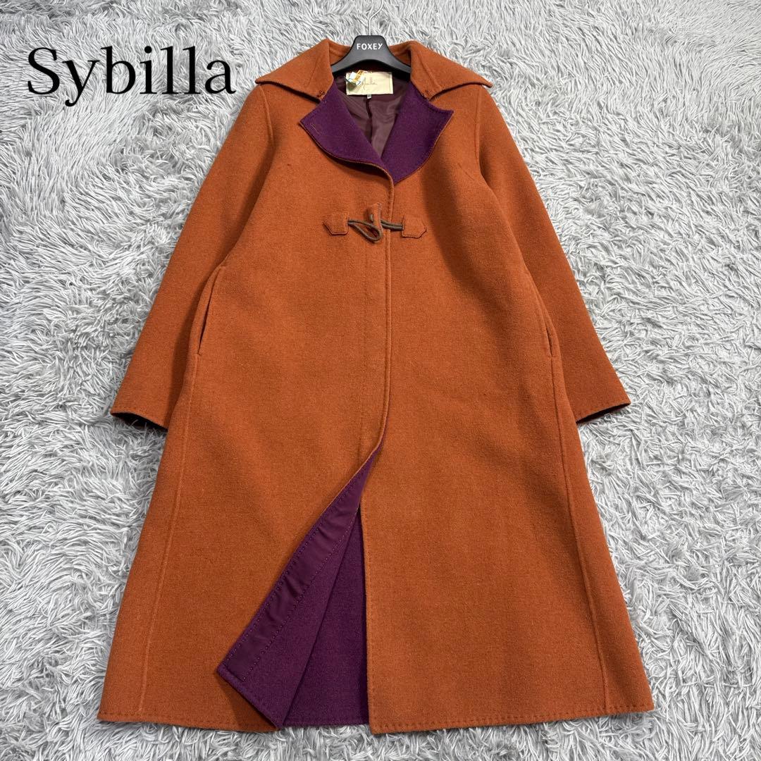 美品✨シビラ バイカラーロングコート ウール オレンジ×パープル M ゆったり