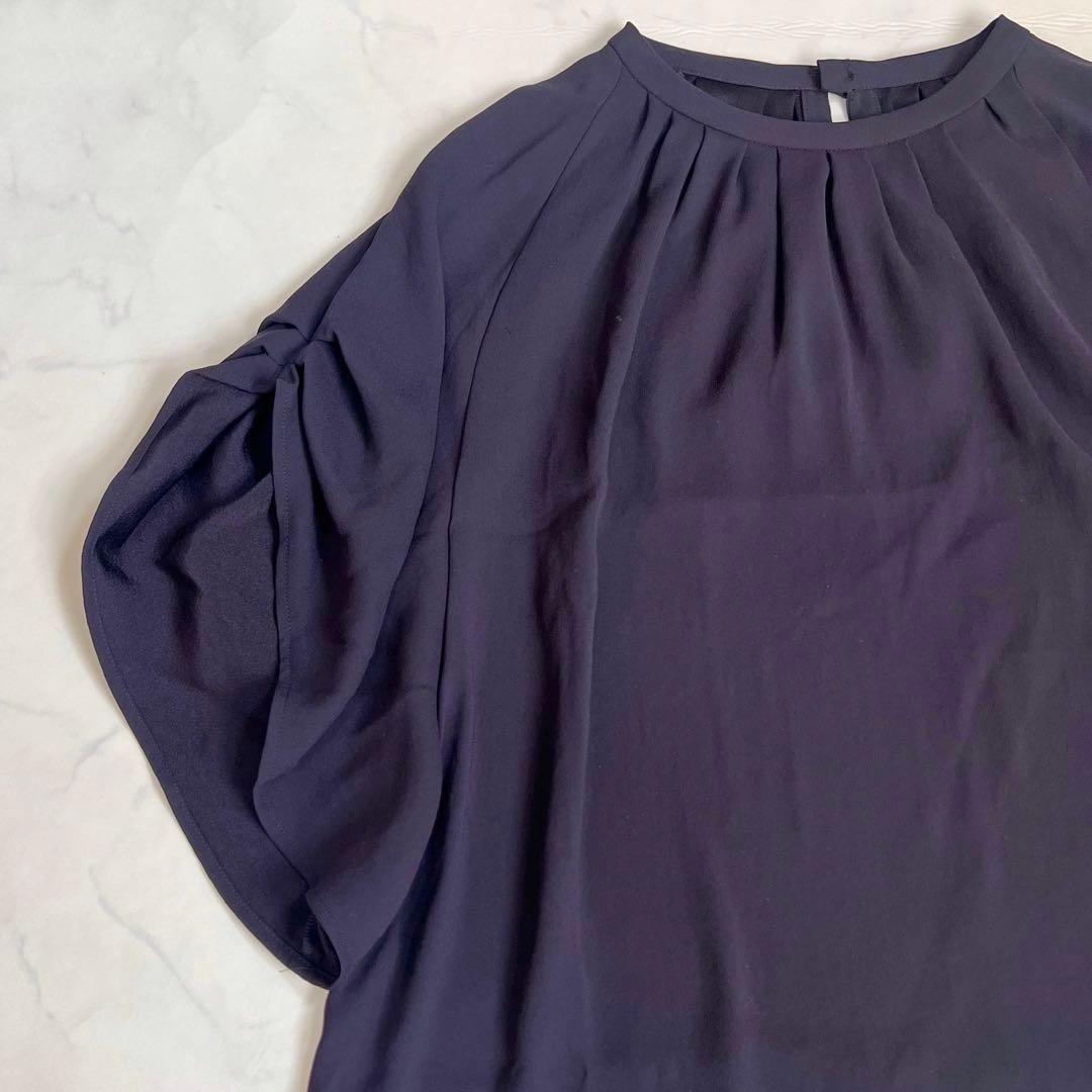 美品 ADORE アドーア ポアリージョーゼットブラウス ネイビー　洗える M