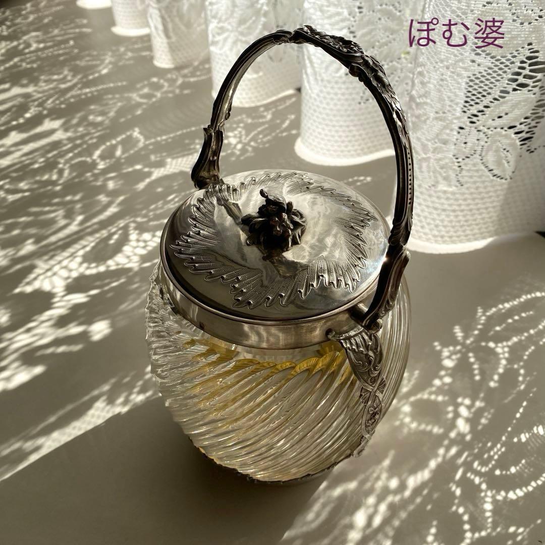 【フランス製】純銀＋クリスタル／ビスケットジャー クッキージャー バレル／銀包み