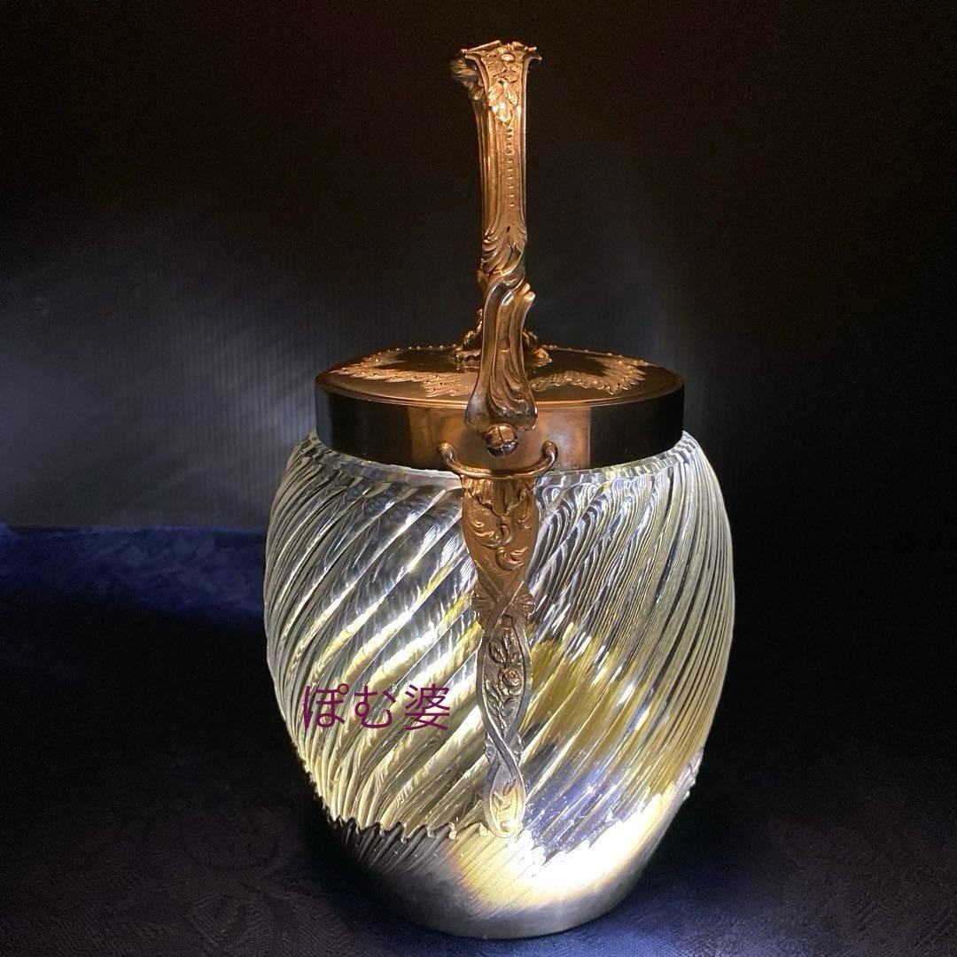 【フランス製】純銀＋クリスタル／ビスケットジャー クッキージャー バレル／銀包み