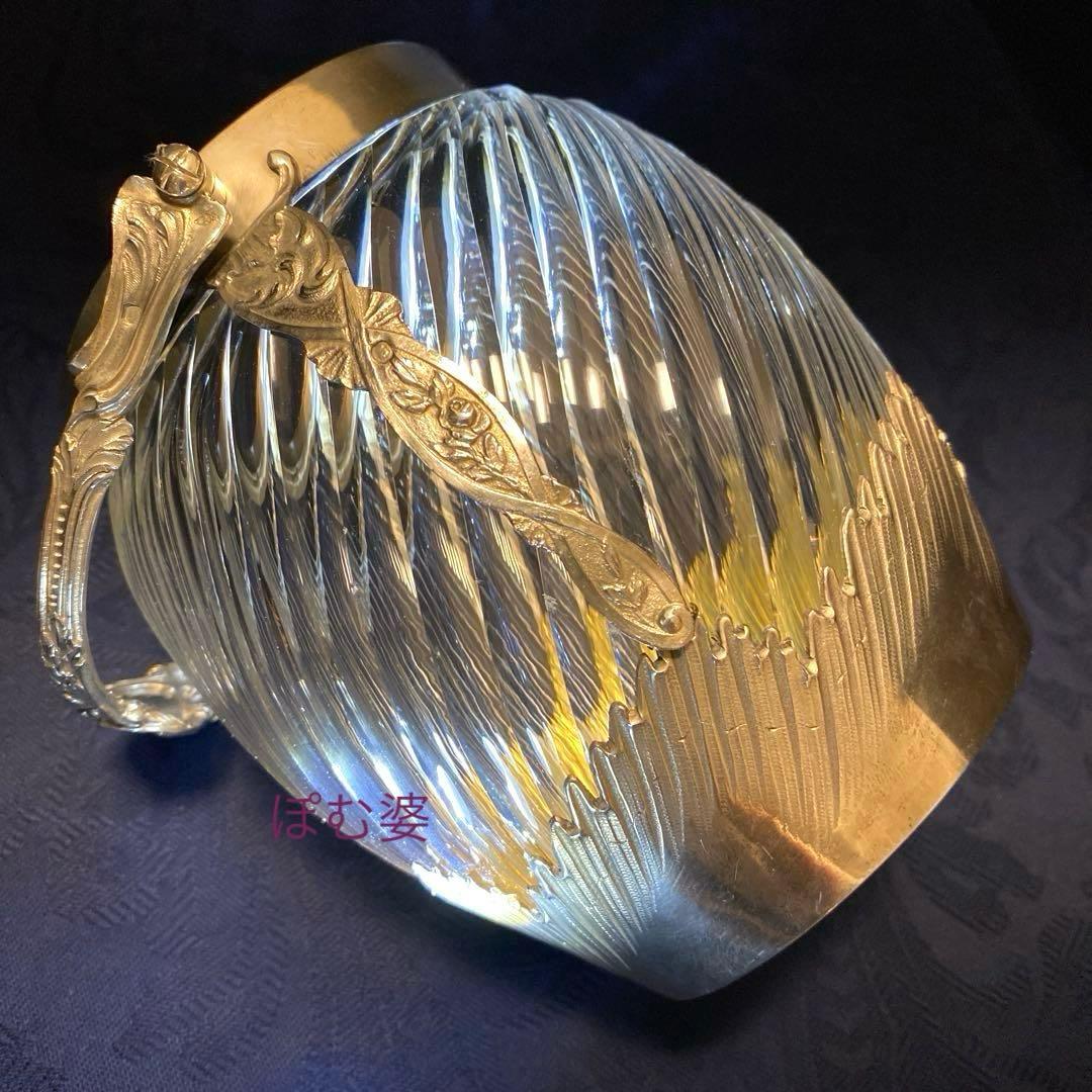 【フランス製】純銀＋クリスタル／ビスケットジャー クッキージャー バレル／銀包み