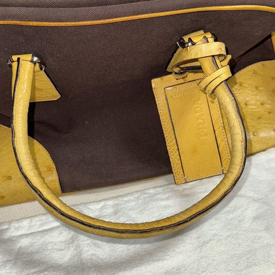 8日削除 PRADA オーストリッチ ボストンバッグ ハンドバッグ ロック キー