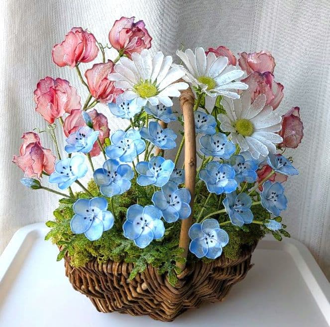 春のかご　　　　アメリカンフラワー　（ディップフラワー）