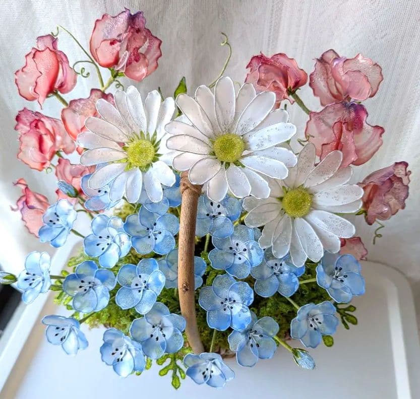 春のかご　　　　アメリカンフラワー　（ディップフラワー）