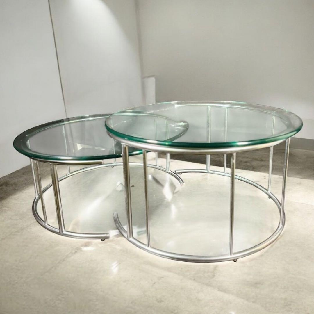 HR644 HUKLA 円形ガラスセンターテーブル　2個セット