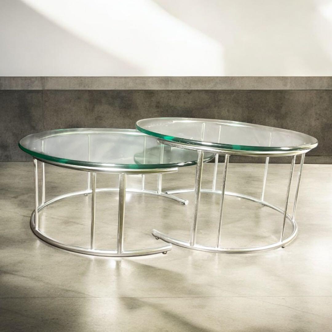 HR644 HUKLA 円形ガラスセンターテーブル　2個セット