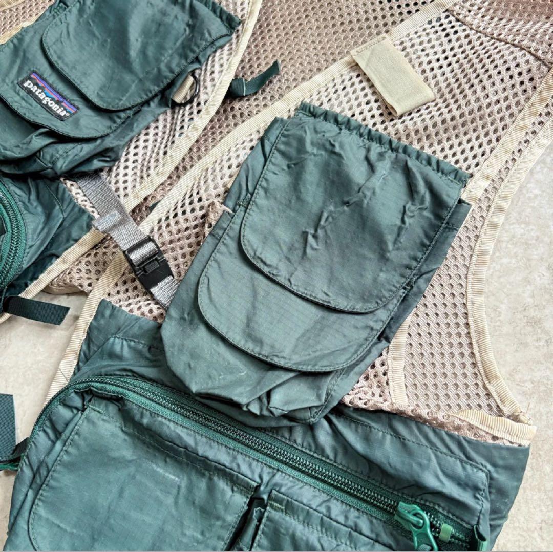 90s Patagonia ショーティー フィッシングベスト グリーン ベージュ