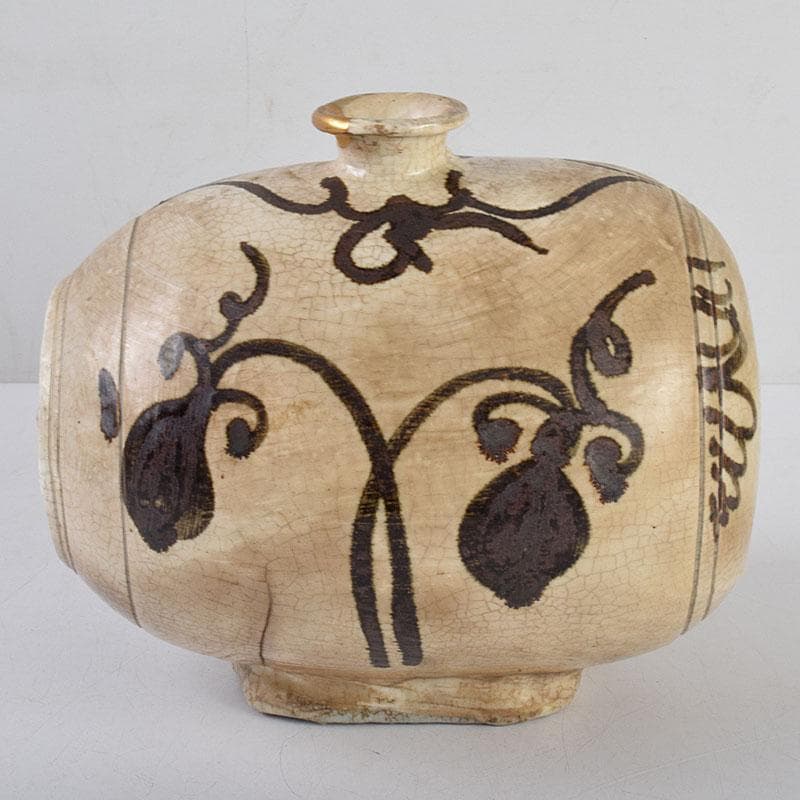 朝鮮美術　李朝　高麗白磁　鉄絵草文　俵壷　扁壷　F　R9071