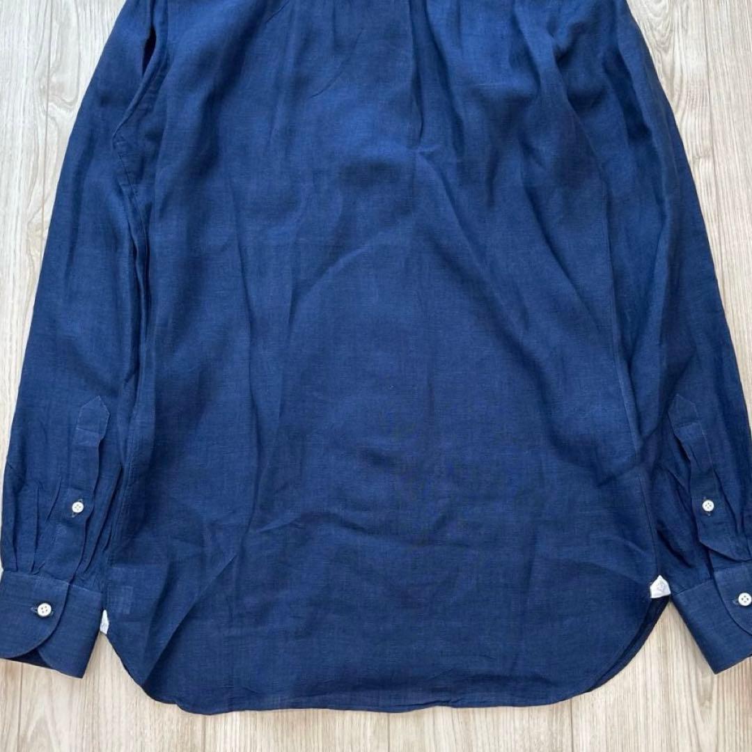 【極美品】BORRELLI リネン100% ドレスシャツ ネイビー 37 S