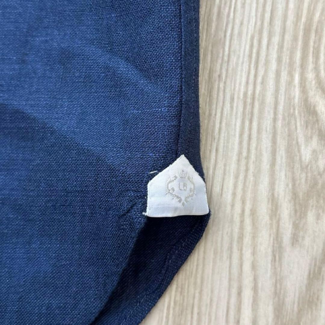 【極美品】BORRELLI リネン100% ドレスシャツ ネイビー 37 S