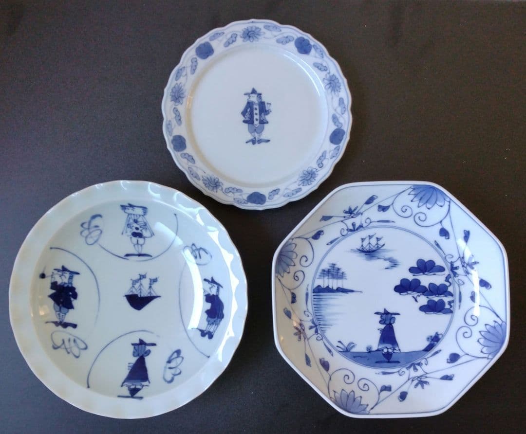 青花　異人さん　皿　有田焼　しん窯